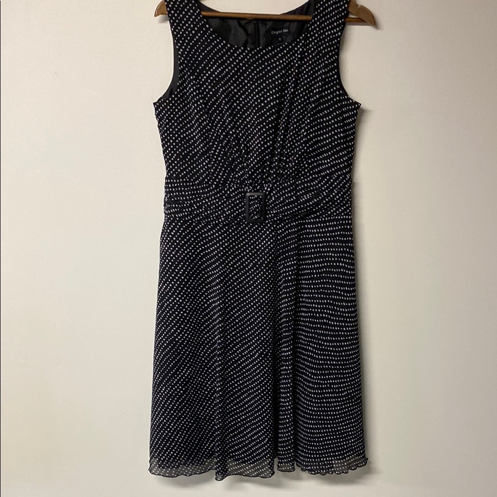 CHAPTER ONE Black and White Polka Dot Sleeveless A-Line Midi Dress